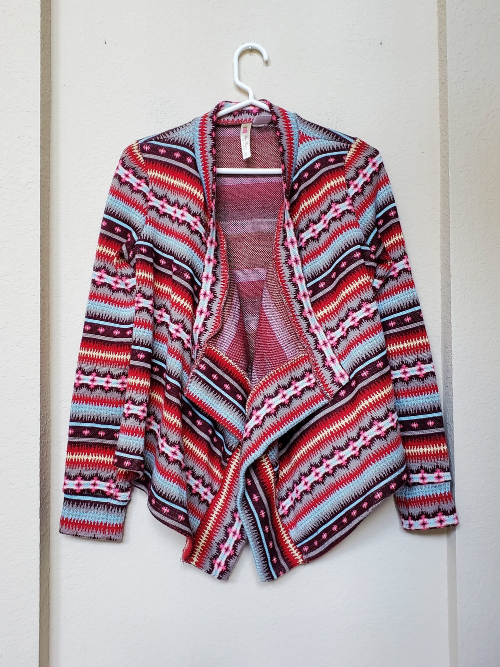 Alice Moon Aztec Tribal Patterned Open-Front Cardigan.  Size Small